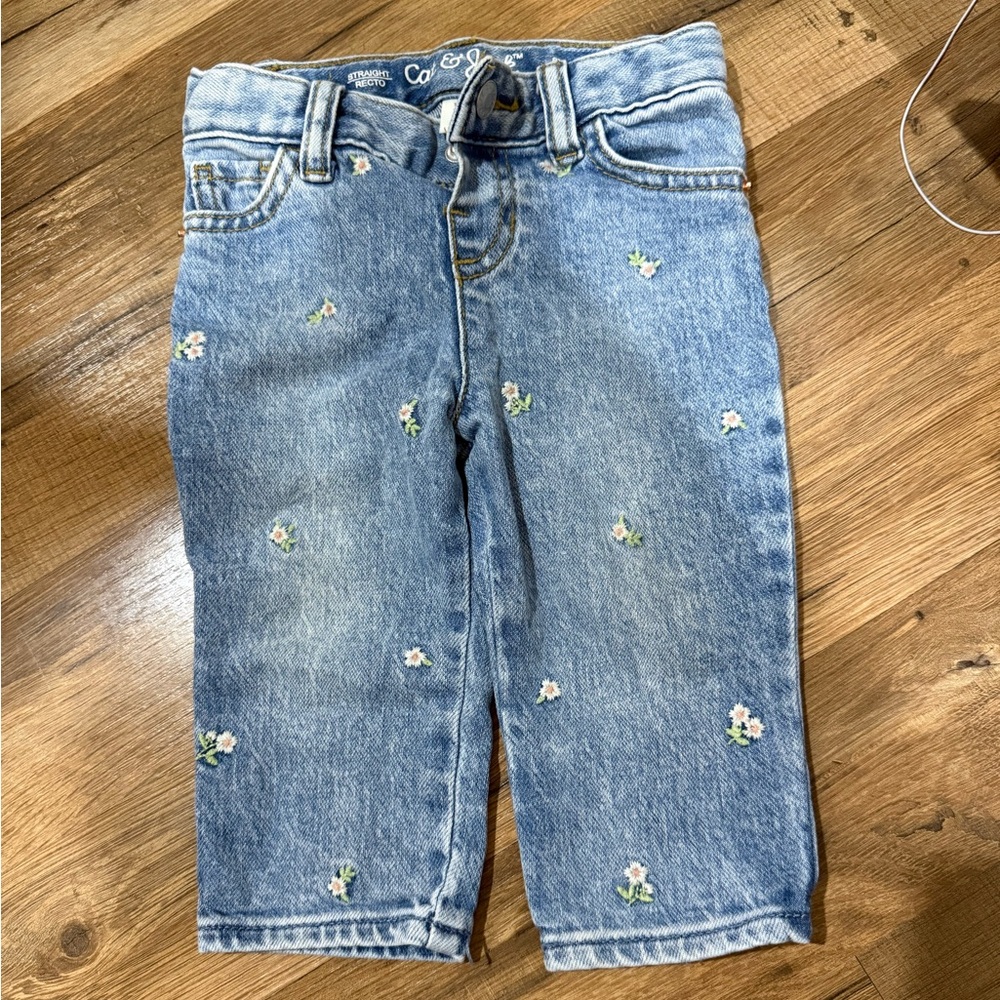 Kids Blue Denim Jeans with Floral Embroidery